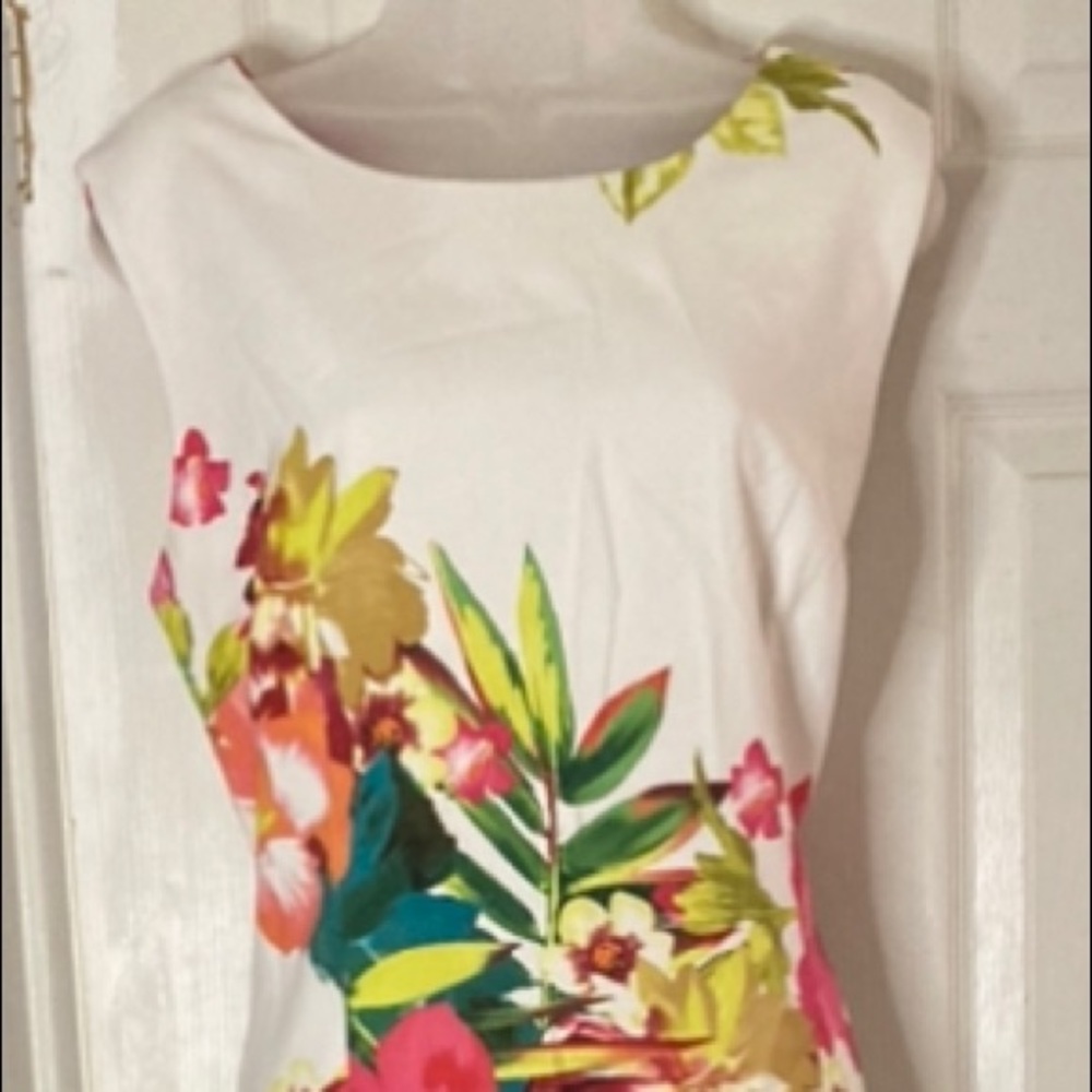 Ronni Nicole White Floral Mini Dress with Pink, Yellow and Green Accents